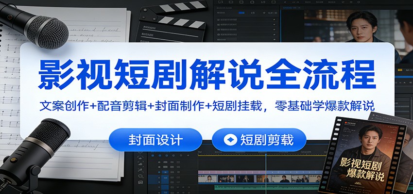 影视短剧解说全流程：文案创作+配音剪辑+封面制作+短剧挂载，零基础学爆款解说-惠声网赚