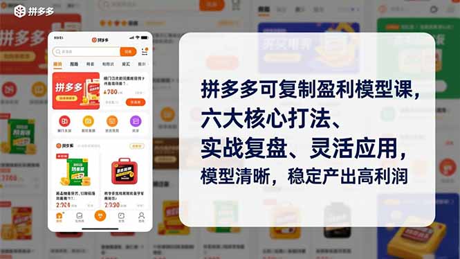 拼多多可复制盈利模型课，六大核心打法、实战复盘、灵活应用，模型清晰，稳定产出高利润-惠声网赚