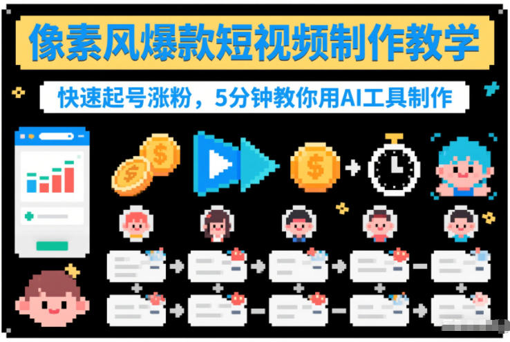 像素风爆款短视频制作教学，快速起号涨粉，5分钟教你用AI工具制作-惠声网赚