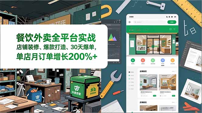 餐饮外卖全平台实战，店铺装修、爆款打造、30天爆单，手把手教学，单店月订单增长200%+-惠声网赚