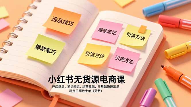 小红书无货源电商课，开店选品、笔记搬运、运营变现，零基础快速出单，稳定日销数十单(更新-惠声资源站