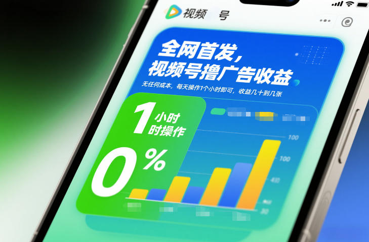 全网首发，视频号撸广告收益，无任何成本，每天操作1个小时即可，收益几十到几张-惠声资源站