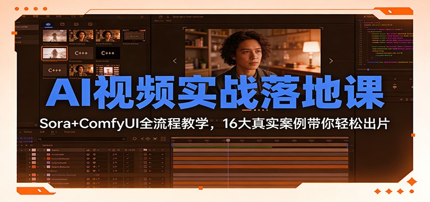 AI视频实战落地课：Sora+ComfyUI全流程教学，16大真实案例带你轻松出片-惠声资源站