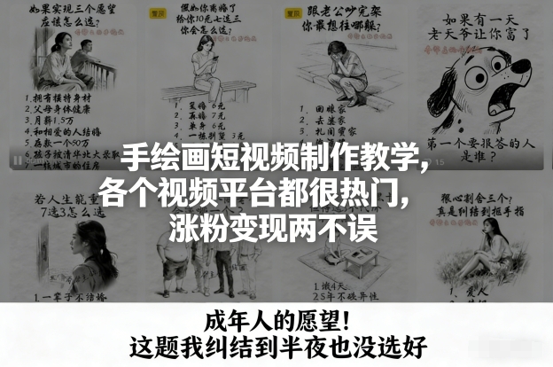 手绘画短视频制作教学，各个视频平台都很热门，涨粉变现两不误-惠声资源站