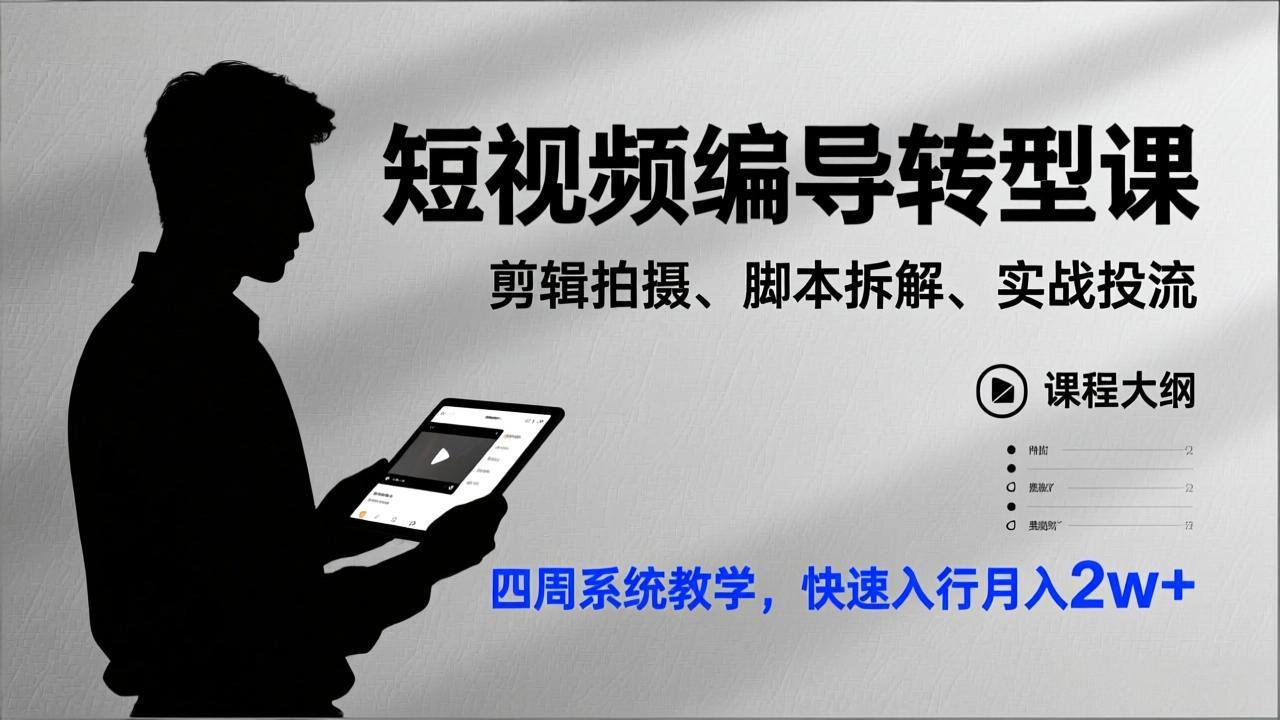 短视频编导转型课，剪辑拍摄、脚本拆解、实战投流，四周系统教学，快速入行月入2w+-惠声资源站
