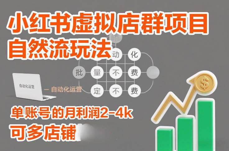 小红书虚拟店群项目，自然流玩法，批量自动化，稳定不费号，单账号的月利润2-4k，可多店矩阵-惠声资源站