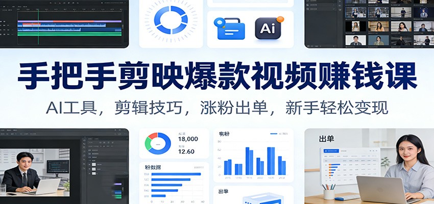 手把手剪映爆款视频赚钱课：AI工具，剪辑技巧，涨粉出单，新手轻松变现-惠声资源站