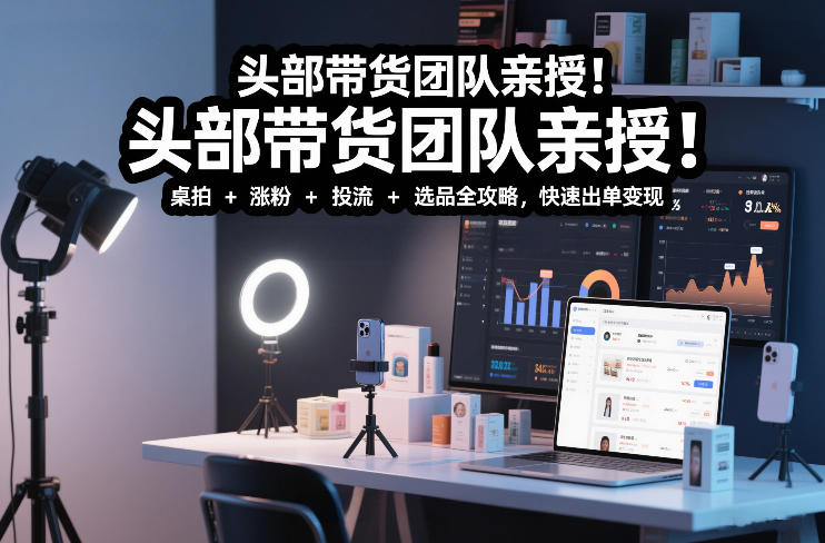 头部带货团队亲授！专业短视频实拍带货课：桌拍+涨粉+投流+选品全攻略，快速出单变现，月入2w+-惠声资源站