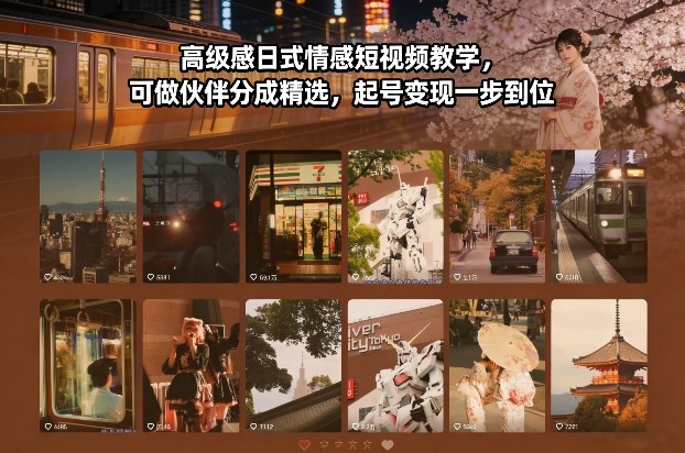 高级感日式情感短视频教学，可做伙伴分成精选，起号变现一步到位-惠声资源站