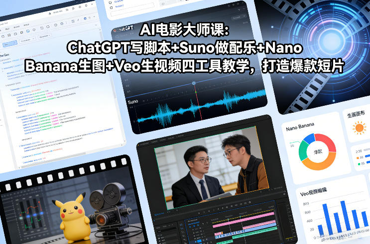 AI电影大师课：ChatGPT写脚本+Suno做配乐+Nano Banana生图+Veo生视频，打造爆款短片-惠声资源站