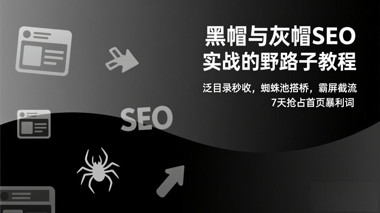 黑帽与灰帽SEO实战的野路子教程：泛目录秒收，蜘蛛池搭桥，霸屏截流，7天抢占首页暴利词-惠声资源站
