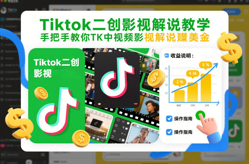 Tiktok二创影视解说教学，手把手教你TK中视频影视解说賺美金(更新26年1月)-惠声资源站