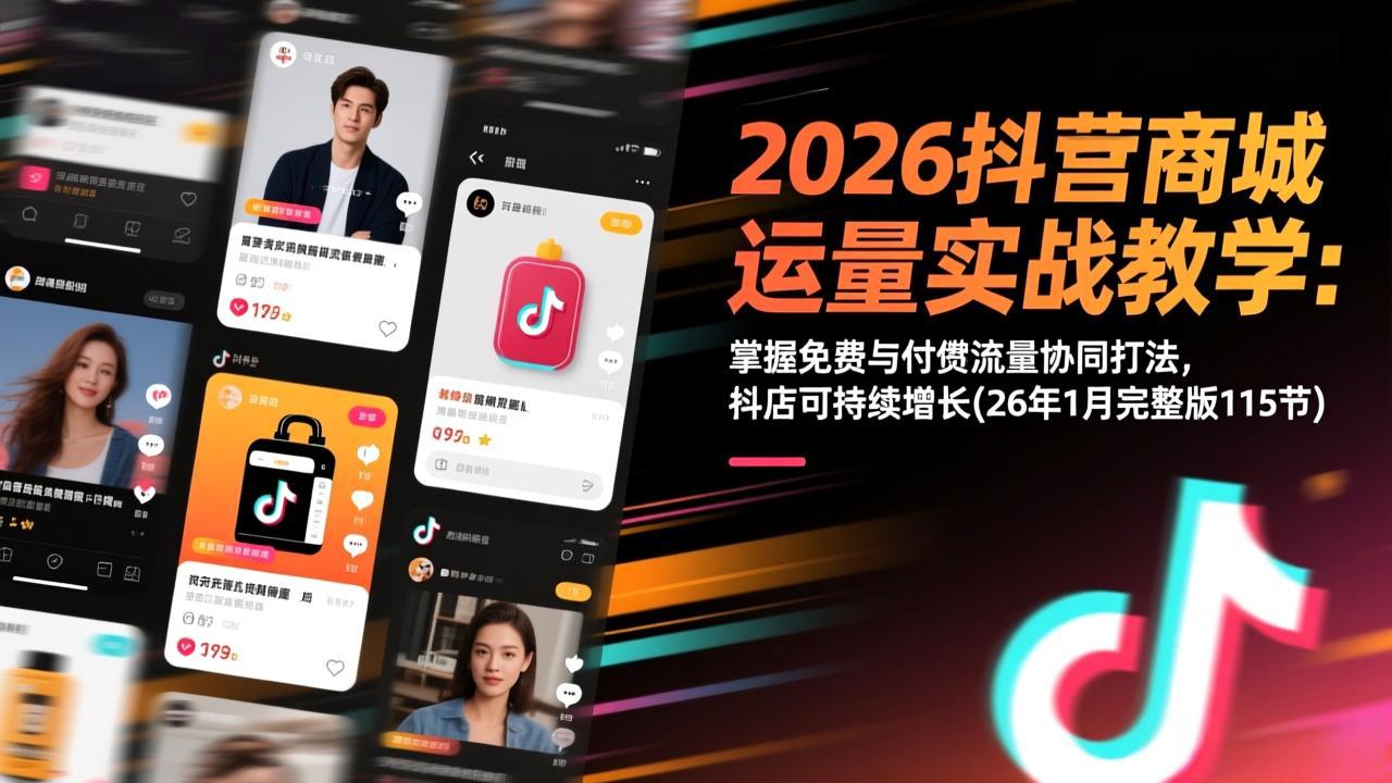 2026抖音商城运营实战教学：掌握免费与付费流量协同打法，抖店可持续增长(26年1月完整版115节-惠声资源站