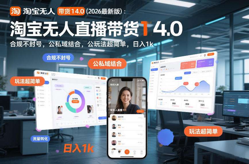 淘宝无人直播带货14.0(2026最新版)：合规不封号，公私域结合，玩法超简单，日入1k+【揭秘】-惠声资源站