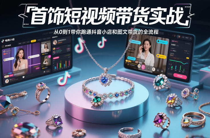 首饰短视频带货实战，从0到1带你跑通抖音小店和图文带货的全流程-惠声资源站