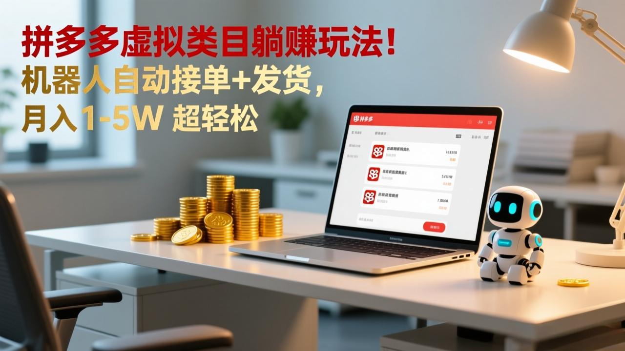 多多虚拟类目躺赚玩法！机器人自动接单+发货，月入 1-5W 超轻松-惠声资源站
