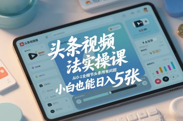 头条视频玩法实操课，从0-1全细节头条所有问题，小白也能日入5张-惠声资源站