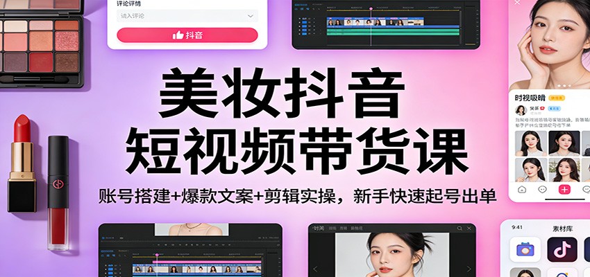 美妆抖音短视频带货课：账号搭建+爆款文案+剪辑实操，新手快速起号出单-惠声资源站