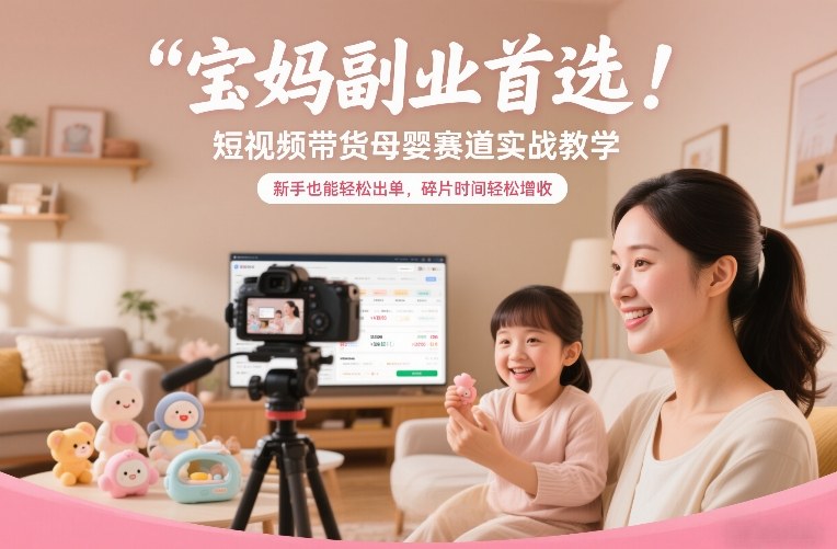 宝妈副业首选！短视频带货母婴赛道实战教学，新手也能轻松出单，碎片时间轻松增收-惠声资源站