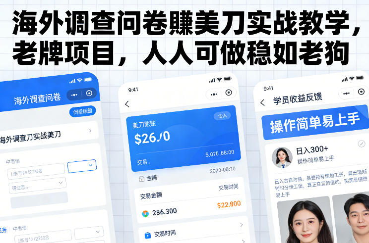 海外调查问卷賺美刀实战教学，老牌项目，人人可做稳如老狗-惠声资源站