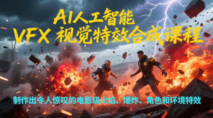 AI人工智能VFX视觉特效合成课程，制作出令人惊叹的电影级火焰、爆炸、角色和环境特效-惠声资源站