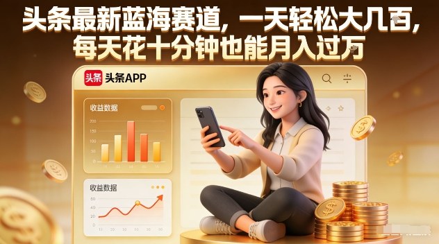头条最新蓝海赛道，一天轻松大几张，每天花十分钟也能月入过1W【揭秘】-惠声资源站