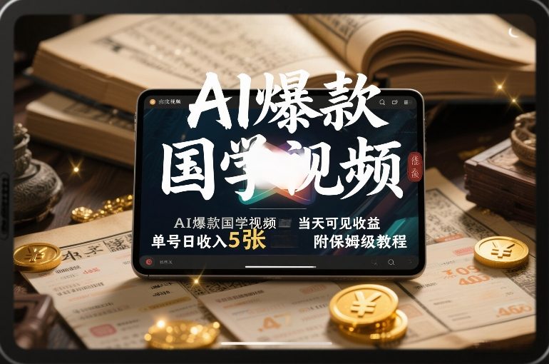 AI爆款国学视频，独家起号方法，小白直接上手，当天可见收益，单号日收入5张+附保姆级教程-惠声资源站