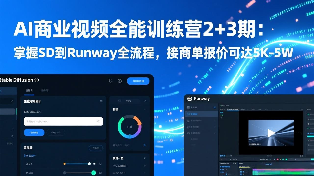 AI商业视频全能训练营2+3期：掌握SD到Runway全流程，接商单报价可达5K-5W-惠声资源站