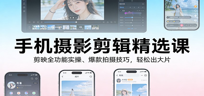 手机摄影剪辑精选课：剪映全功能实操、爆款拍摄技巧，轻松出大片-惠声资源站