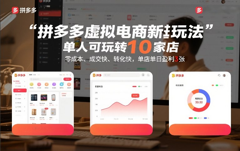 拼多多虚拟电商新玩法，单人可玩转10家店，零成本、成交快、转化快，单店单日盈利3张【揭秘】-惠声资源站