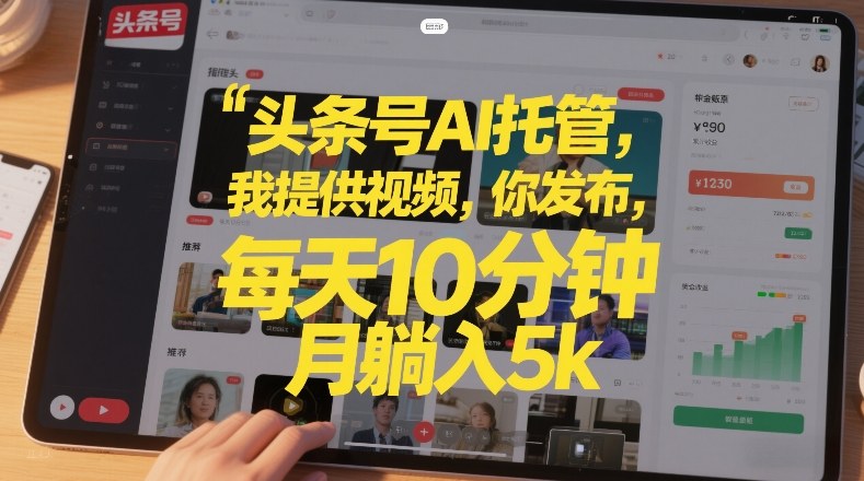 头条号AI托管，我提供视频，你发布，每天10分钟，月躺入5k+【揭秘】-惠声资源站