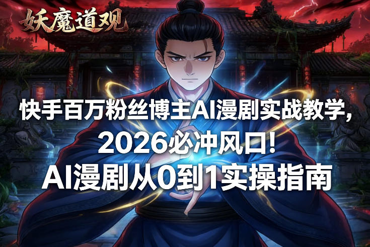 快手百万粉丝博主AI漫剧实战教学，2026必冲风口！AI漫剧从0到1实操指南-惠声资源站