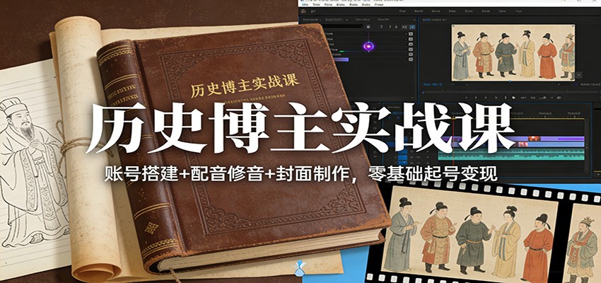 历史博主实战课：账号搭建+配音修音+封面制作，零基础起号变现-惠声资源站