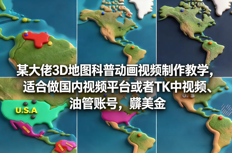 某大佬3D地图科普动画视频制作教学，适合做国内视频平台或者TK中视频、油管账号，賺美金-惠声资源站