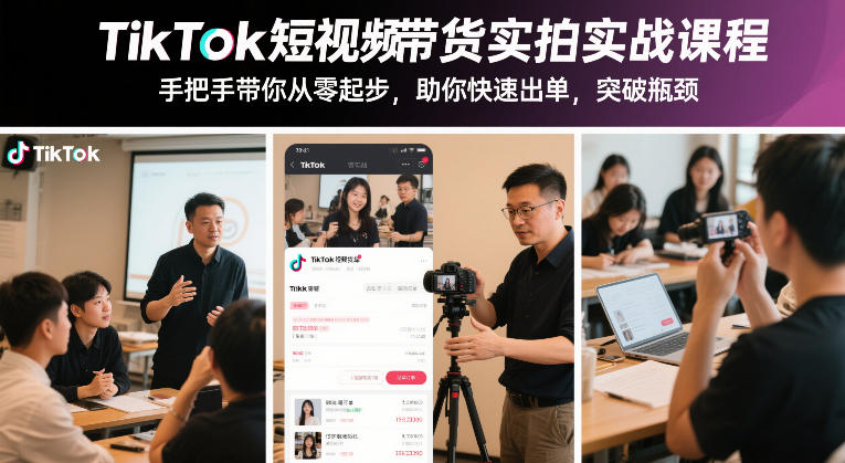 TikTok短视频带货实拍实战课程，手把手带你从零起步，助你快速出单，突破瓶颈-惠声资源站