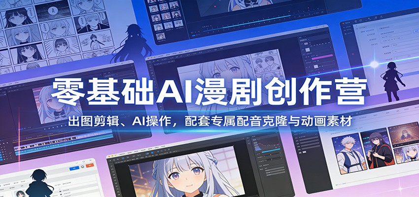 零基础AI漫剧创作营：出图剪辑、AI操作，配套专属配音克隆与动画素材-惠声资源站