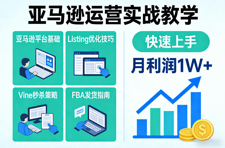 亚马逊运营实战教学，亚马逊平台+Listing优化+Vine秒杀+FBA发货等，快速上手，实现店铺月利润1W-惠声资源站