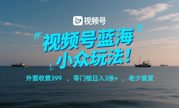 视频号蓝海小众玩法！外面收费399，零门槛日入3张+，老少皆宜-惠声资源站