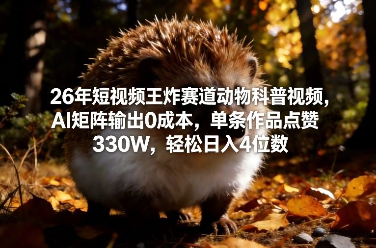 26年短视频王炸赛道动物科普视频，AI矩阵输出0成本，单条作品点赞330W，轻松日入4位数-惠声资源站