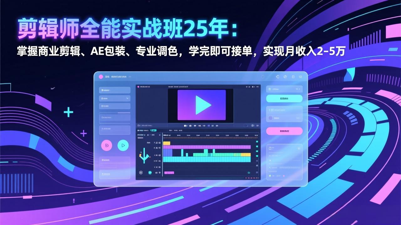 剪辑师全能实战班25年：掌握商业剪辑、AE包装、专业调色，学完即可接单，实现月收入2-5万-惠声资源站