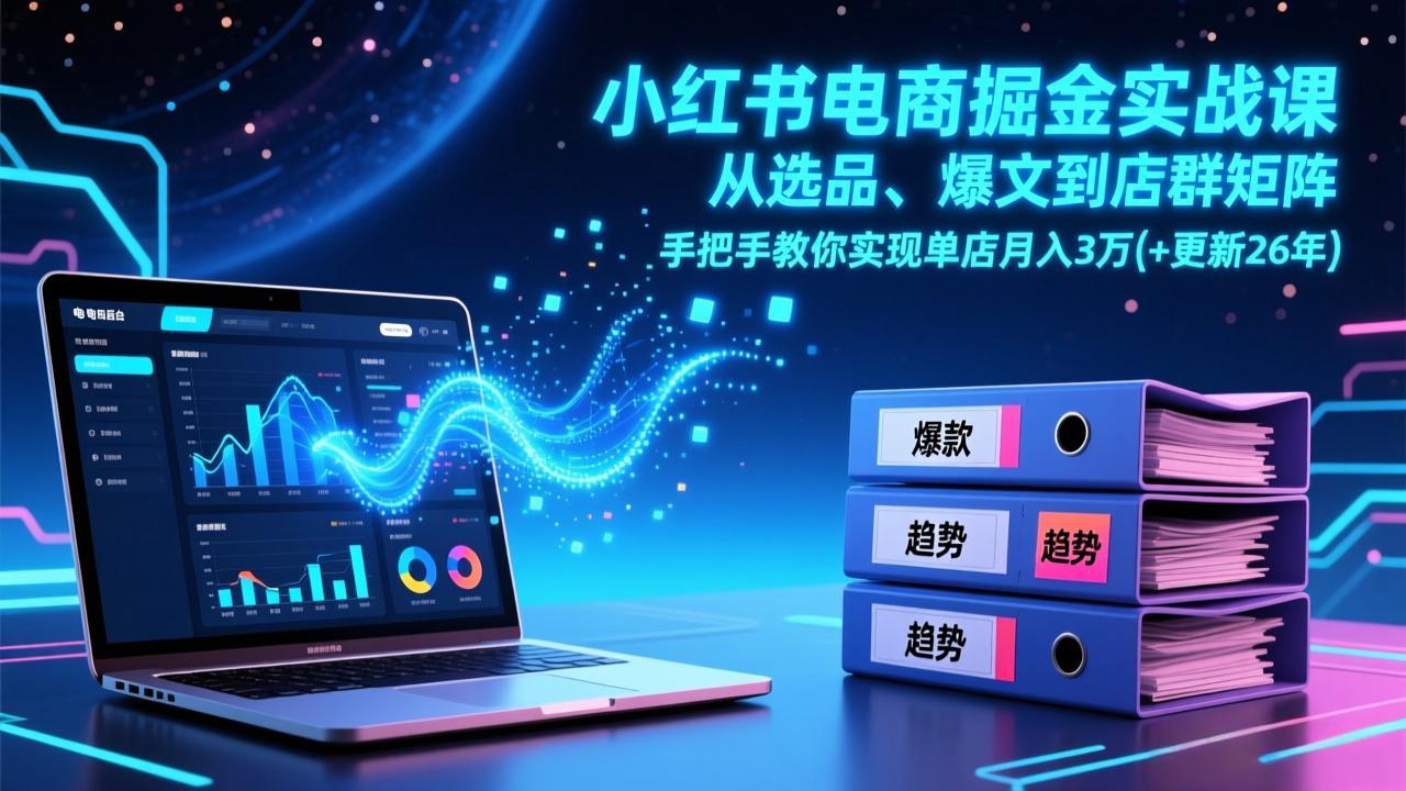 小红书电商掘金实战课，从选品、爆文到店群矩阵，手把手教你实现单店月入3万+(更新26年-惠声资源站