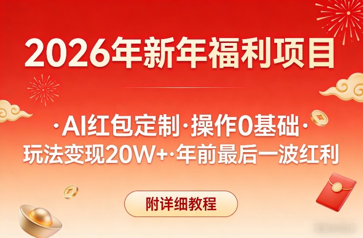 新年福利项目，AI红包定制，操作0基础，玩法变现20W+年前最后一波红利，附详细教程-惠声资源站