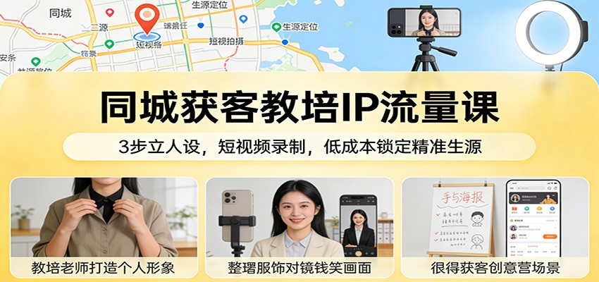 同城获客教培IP流量课：3步立人设，短视频录制，低成本锁定精准生源-惠声资源站