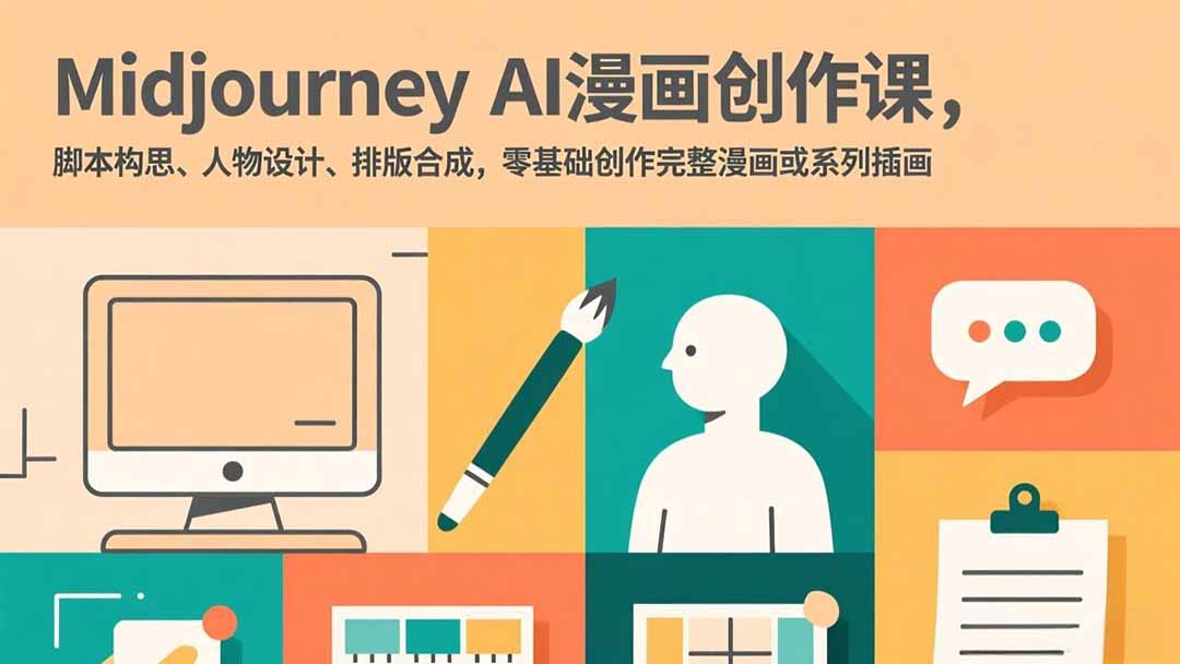 Midjourney AI漫画创作课，脚本构思、人物设计、排版合成，零基础创作完整漫画或系列插画-惠声资源站