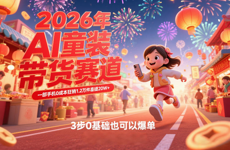 AI童装新春带货赛道，一部手机0成本狂销1.2万件喜提20W+，3步0基础也可以爆单-惠声资源站