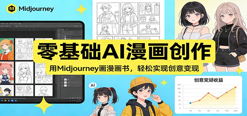 零基础AI漫画创作：用Midjourney画漫画书，轻松实现创意变现-惠声资源站