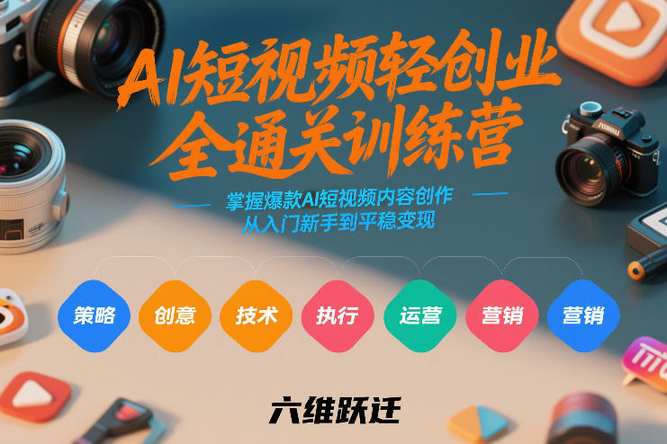 AI短视频轻创业全通关训练营，掌握爆款AI短视频内容创作，从入门新手到平稳变现的六维跃迁-惠声资源站