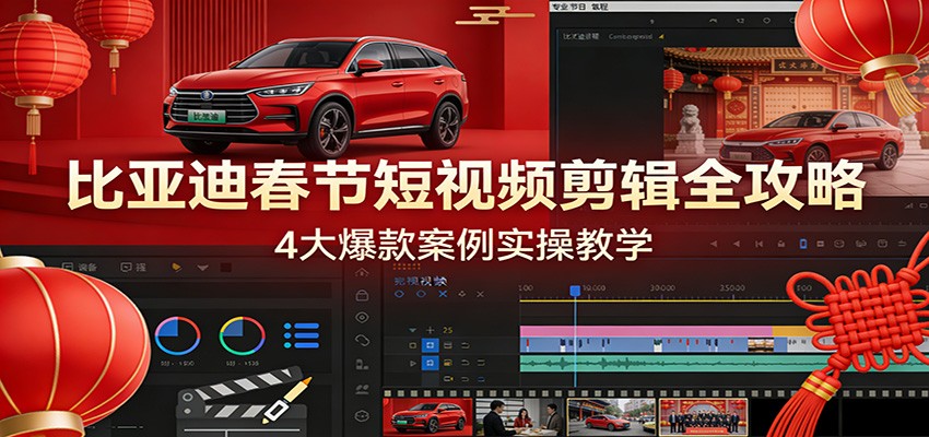 比亚迪春节短视频剪辑全攻略，4大爆款案例实操教学-惠声资源站