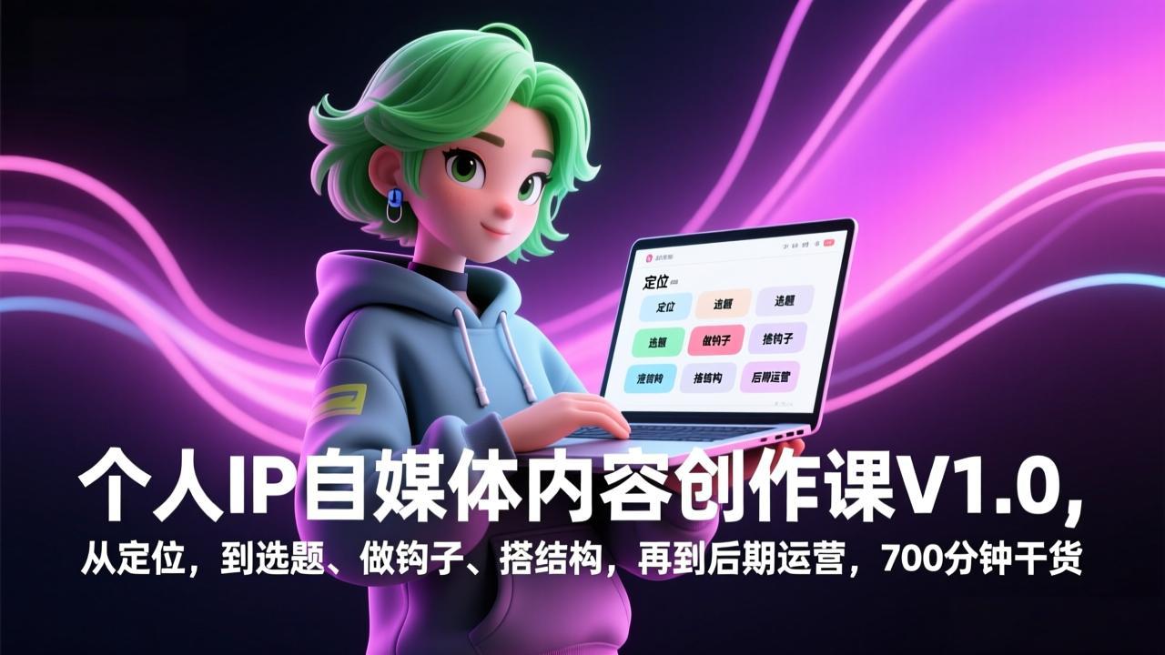 个人IP自媒体内容创作课V1.0，从定位，到选题、做钩子、搭结构，再到后期运营，700分钟干货-惠声资源站
