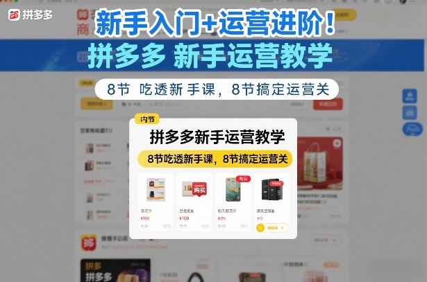 新手入门+运营进阶！拼多多新手运营教学，8节吃透新手课，8节搞定运营关-惠声资源站